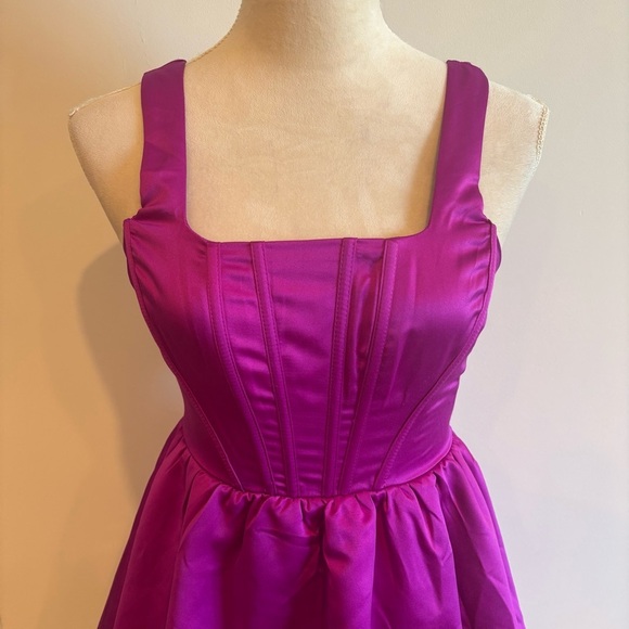 Thirty Thirty Fuschia Satin Corset Bubble Mini Dress Small Cocktail Evening - Picture 2 of 11